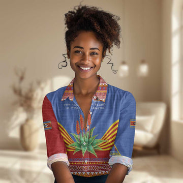 Aloe Vera Eswatini Women Casual Shirt Flag Print and Cultural Motif From Thorn to Flame TS04