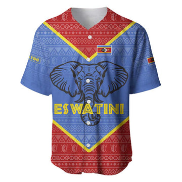Elephant Eswatini Baseball Jersey Swaziland Shield Tribal Pattern and National Flag TS04