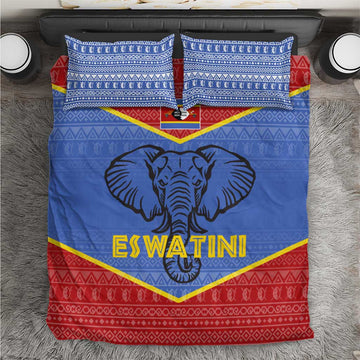 Elephant Eswatini Bedding Set Swaziland Shield Tribal Pattern and National Flag TS04