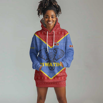 Elephant Eswatini Hoodie Dress Swaziland Shield Tribal Pattern and National Flag TS04