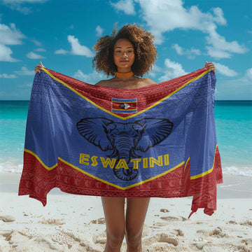 Elephant Eswatini Sarong Swaziland Shield Tribal Pattern and National Flag TS04
