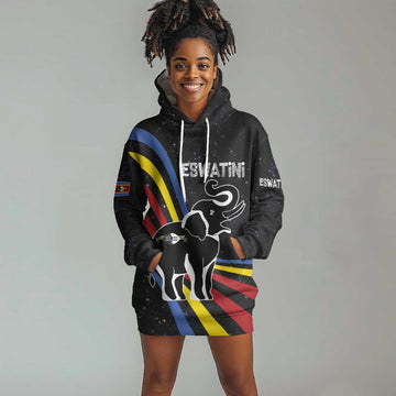 Eswatini Elephant Hoodie Dress Swazi Flag Colors and Cosmic Background TS04