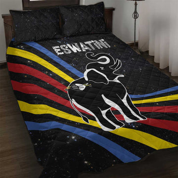 Eswatini Elephant Quilt Bed Set Swazi Flag Colors and Cosmic Background TS04