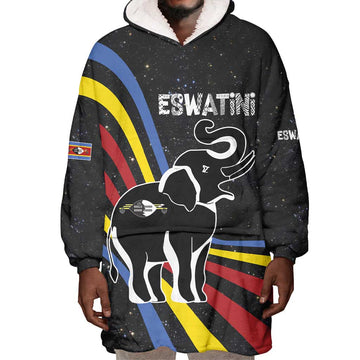 Eswatini Elephant Wearable Blanket Hoodie Swazi Flag Colors and Cosmic Background TS04