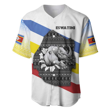 Eswatini Rhino Baseball Jersey Swazi Map Flag and African Traditional Patterns TS04