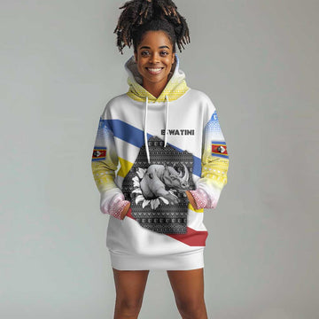 Eswatini Rhino Hoodie Dress Swazi Map Flag and African Traditional Patterns TS04