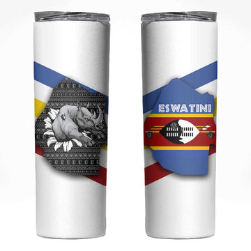 Eswatini Rhino Skinny Tumbler Swazi Map Flag and African Traditional Patterns TS04