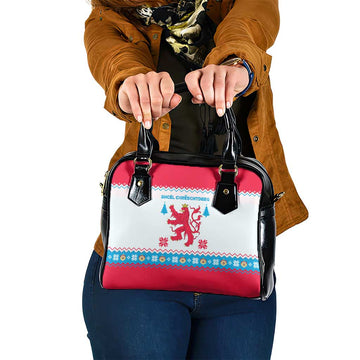 Luxembourg Christmas Shoulder Handbag with Red Lion Crest and Snowflake Pattern TS04
