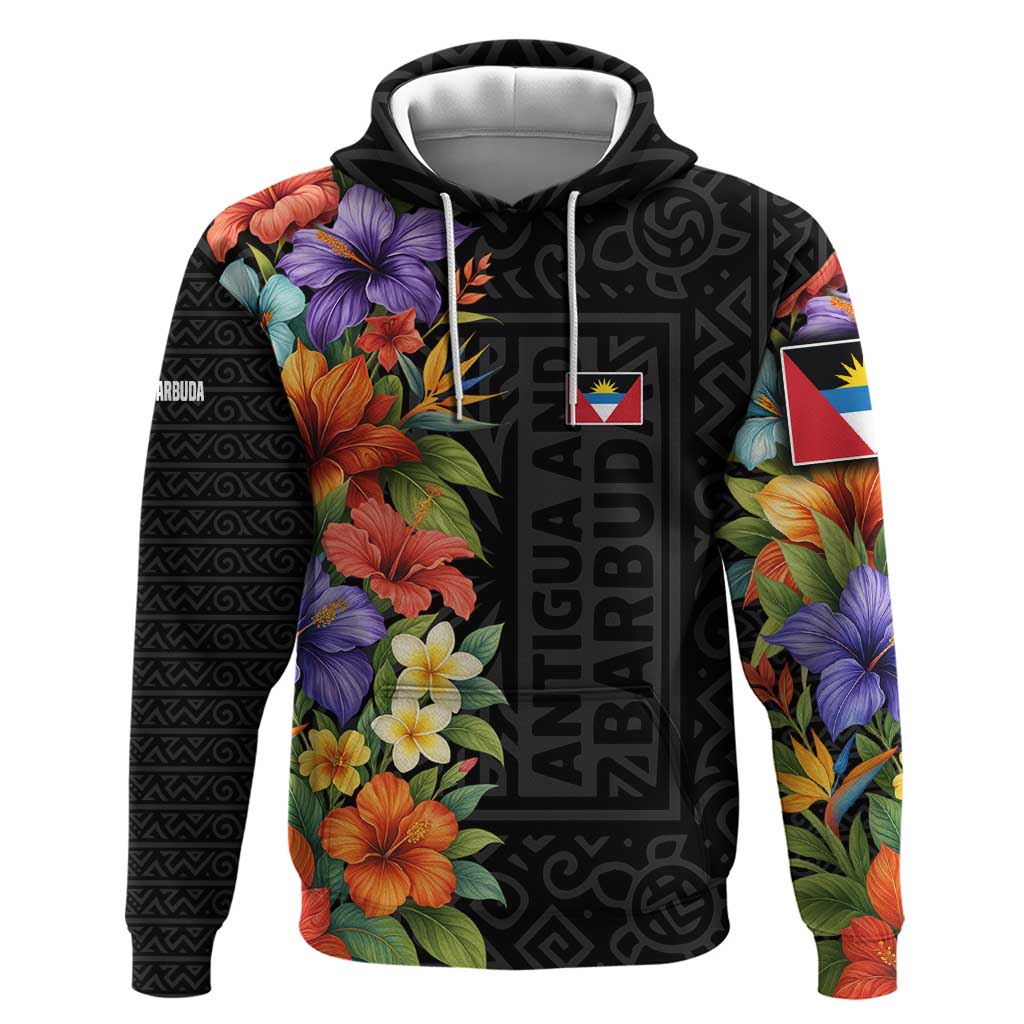 Antigua and Barbuda Floral Hoodie with Tropical Hibiscus with National Flag TS04
