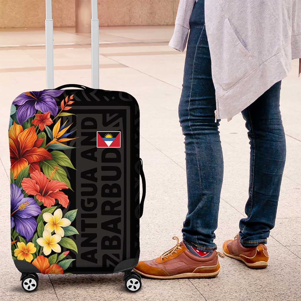 Antigua and Barbuda Floral Luggage Cover with Tropical Hibiscus with National Flag TS04