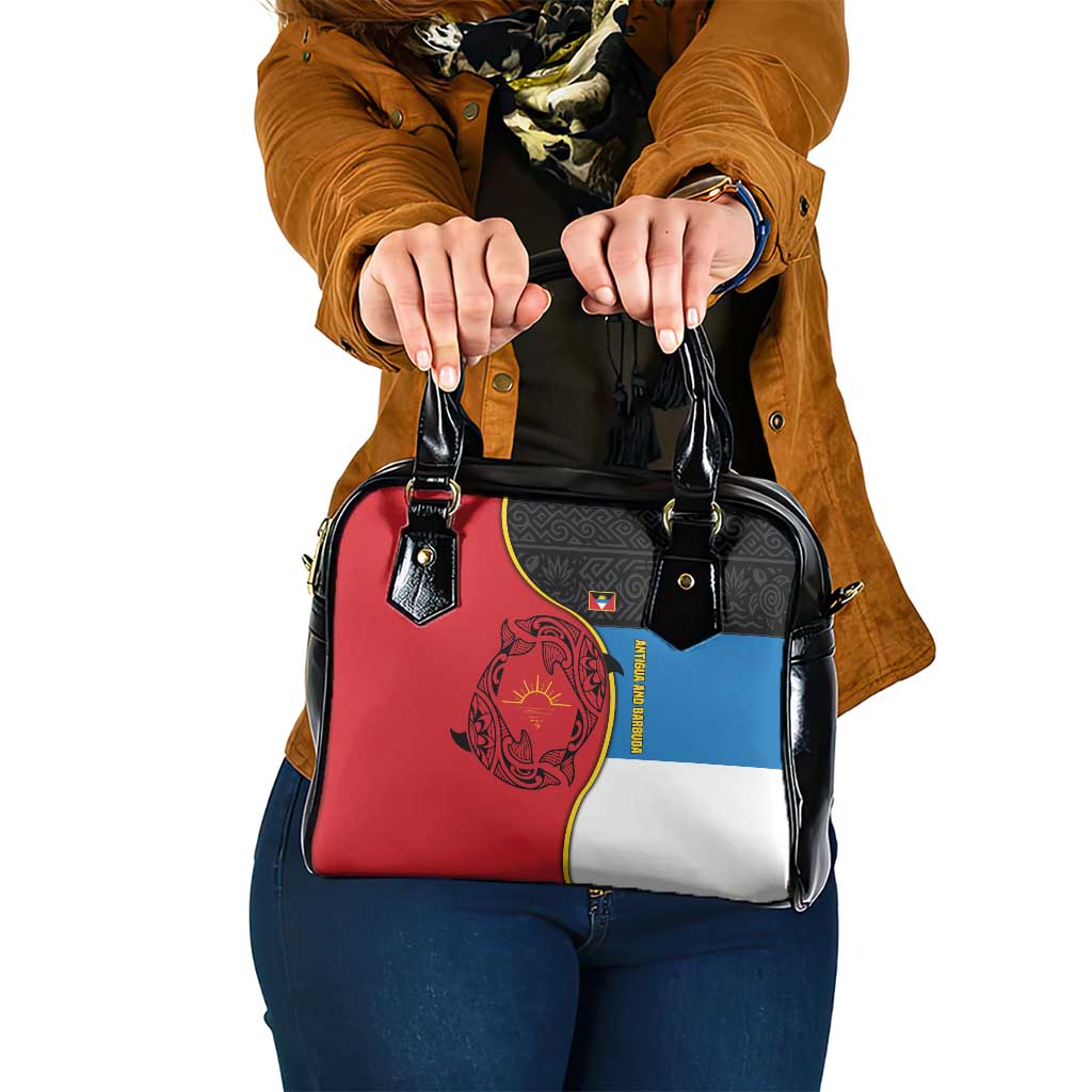 Antigua and Barbuda Tribal Shoulder Handbag with Polynesian Dolphin Sun Design with National Flag Colors TS04