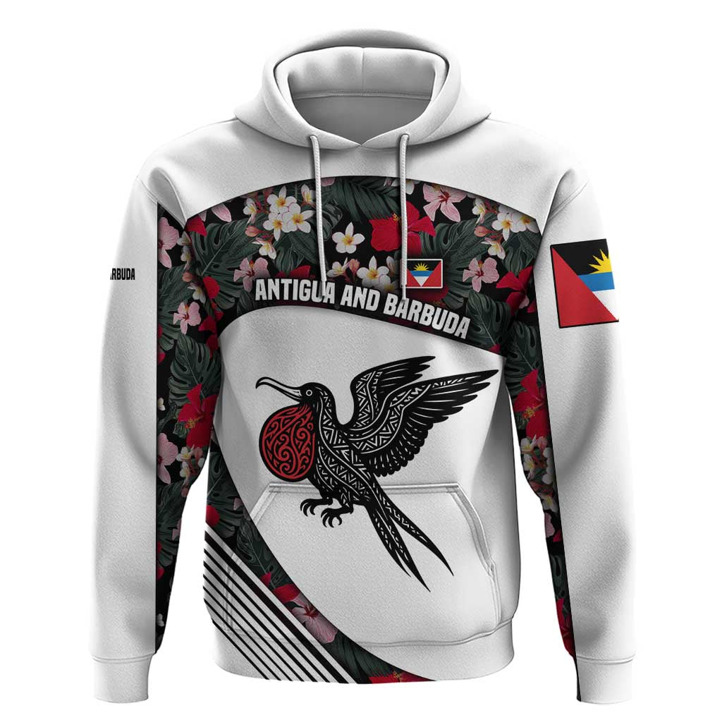 Antigua and Barbuda Hummingbird Hoodie with Tribal Bird and Tropical Floral Design with Island Flag TS04