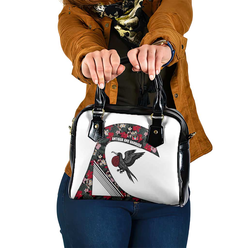 Antigua and Barbuda Hummingbird Shoulder Handbag with Tribal Bird and Tropical Floral Design with Island Flag TS04