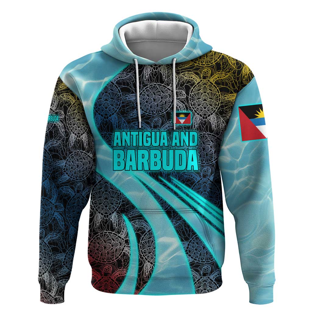 Antigua and Barbuda Sea Turtle Hoodie with Tribal Mandala Design with Ocean Waves and National Flag TS04