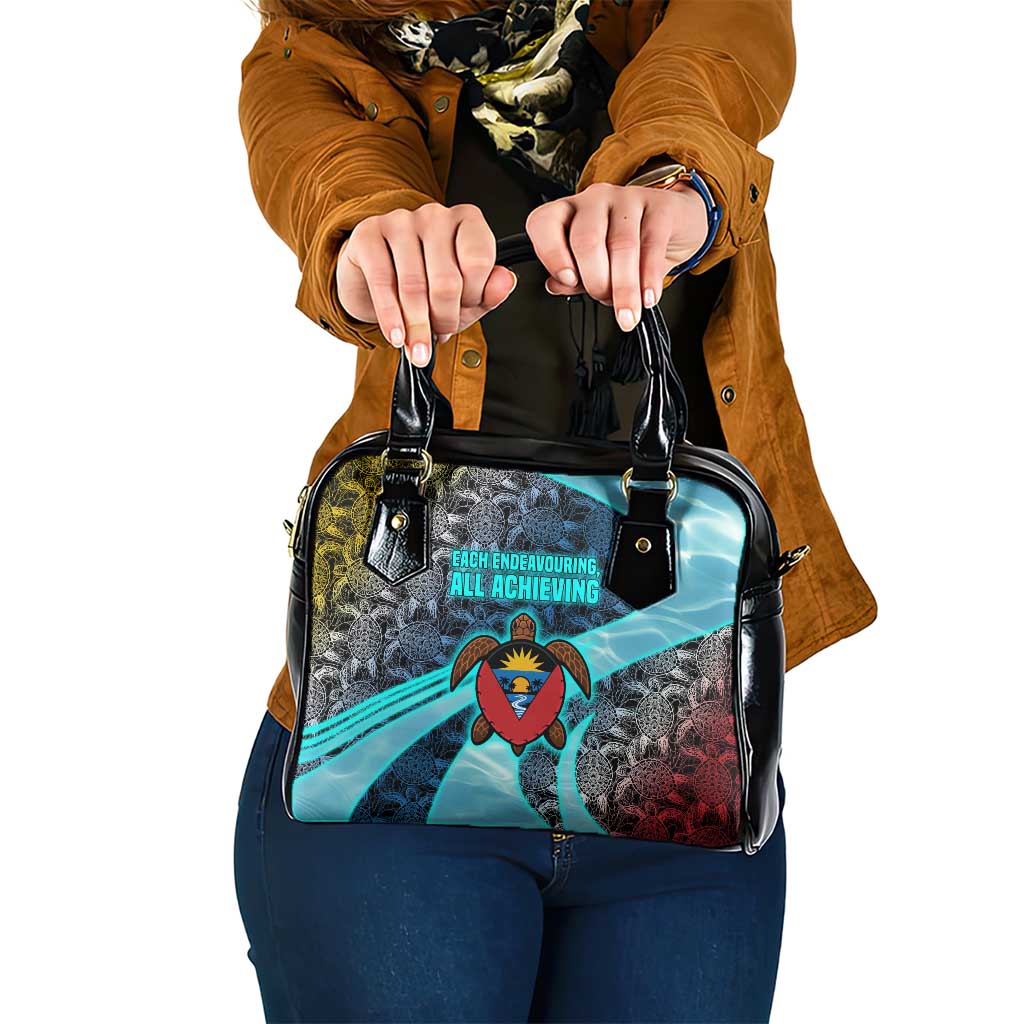 Antigua and Barbuda Sea Turtle Shoulder Handbag with Tribal Mandala Design with Ocean Waves and National Flag TS04