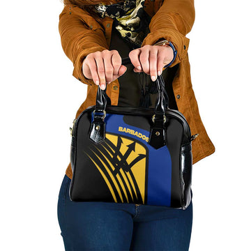 Barbados Flag and Coat of Arms Shoulder Handbag Blue Yellow Black Design with National Symbols TS04