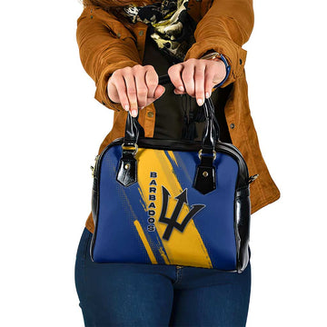 Barbados Trident and Coat of Arms Shoulder Handbag with Blue Yellow Patriotic Graphic TS04