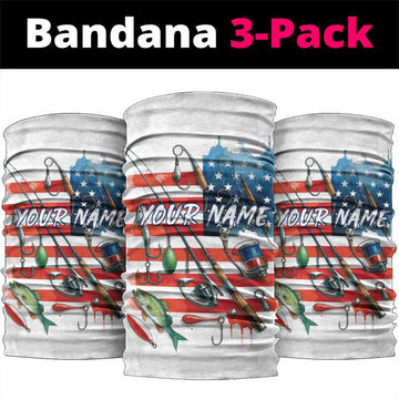 American Flag Fishing Neck Gaiter with Fishing Rods and Lures Watercolor Style Design TS04
