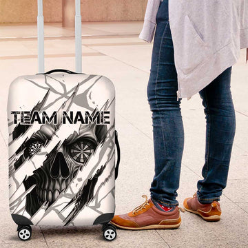 Dartboard Skull Darts Luggage Cover with Torn Stone Texture and Cracked Marble Design TS04