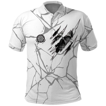 Dartboard Skull Darts Polo Shirt with Torn Stone Texture and Cracked Marble Design TS04