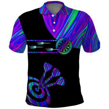 Neon Dartboard Darts Polo Shirt with Colorful Target and Psychedelic Swirl Pattern TS04