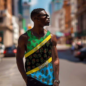 Tanzania Spice Island Men Tank Top with Clove Leaf Pattern and National Flag Colors TS04