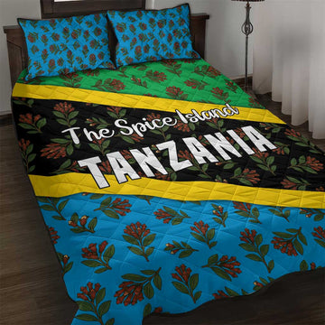 Tanzania Spice Island Quilt Bed Set with Clove Leaf Pattern and National Flag Colors TS04