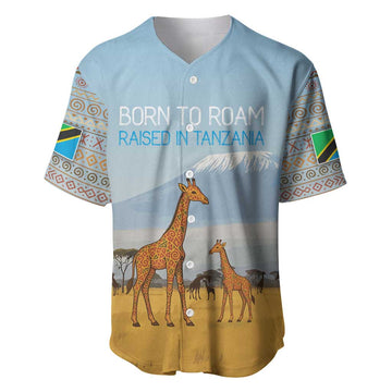Tanzania Safari Giraffe Baseball Jersey - Tribal Patterns and Mount Kilimanjaro Scene TS04
