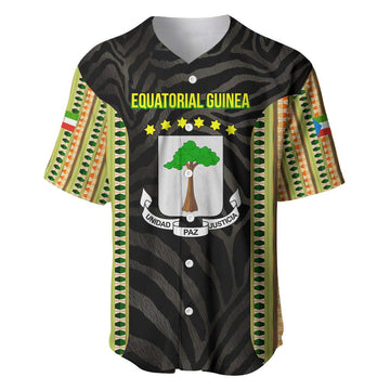 Equatorial Guinea Heritage Baseball Jersey - National Emblem and Tribal Zebra Print TS04