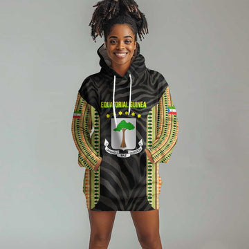 Equatorial Guinea Heritage Hoodie Dress - National Emblem and Tribal Zebra Print TS04