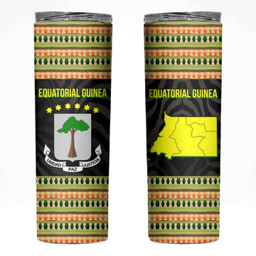 Equatorial Guinea Heritage Skinny Tumbler - National Emblem and Tribal Zebra Print TS04