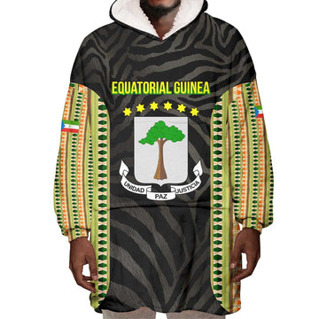 Equatorial Guinea Heritage Wearable Blanket Hoodie - National Emblem and Tribal Zebra Print TS04
