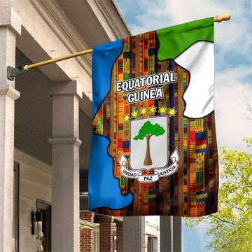 Equatorial Guinea Kente Garden Flag - Tribal Mask and National Coat of Arms TS04