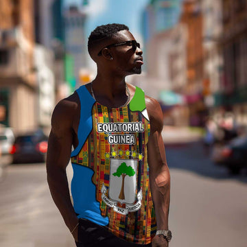 Equatorial Guinea Kente Men Tank Top - Tribal Mask and National Coat of Arms TS04