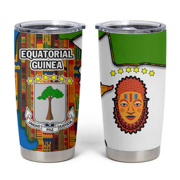 Equatorial Guinea Kente Tumbler Cup - Tribal Mask and National Coat of Arms TS04