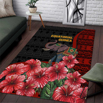 Equatorial Guinea Elephant Area Rug - Hibiscus Flowers and Tribal Patterns TS04