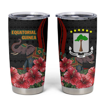 Equatorial Guinea Elephant Tumbler Cup - Hibiscus Flowers and Tribal Patterns TS04