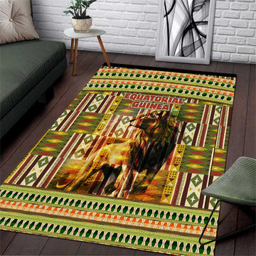 Equatorial Guinea Area Rug - Lion Print and Traditional African Kente Patterns TS04