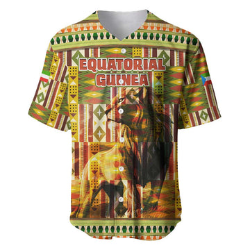 Equatorial Guinea Baseball Jersey - Lion Print and Traditional African Kente Patterns TS04