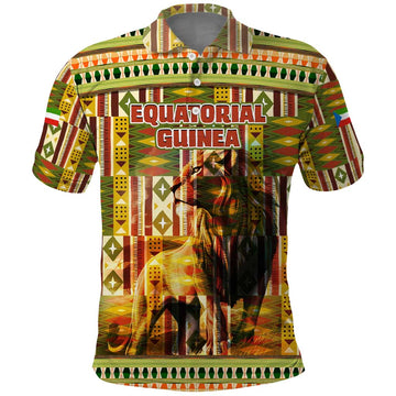 Equatorial Guinea Polo Shirt with Lion Print and Traditional African Kente Patterns TS04