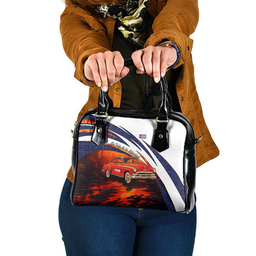 Cuba Classic Car Shoulder Handbag La Isla de la Libertad Red Vintage Auto with Cuban Flag Design TS04