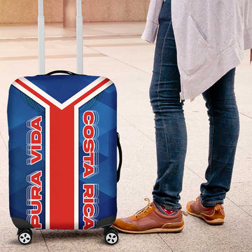 Costa Rica Pura Vida Luggage Cover Blue Geometric with Red Stripe and National Flag Detail TS04