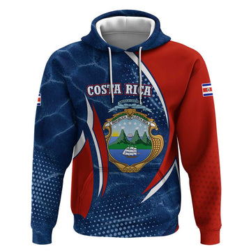 Costa Rica Orchid Hoodie Red and Blue with National Emblem and Purple Flower Design TS04