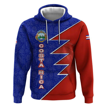 Costa Rica Toucan Hoodie Red and Blue with National Seal and Tropical Bird Graphic TS04