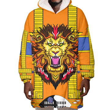 Swaziland Eswatini Wearable Blanket Hoodie Lion Shield and Leopard Print Tribal Design TS04