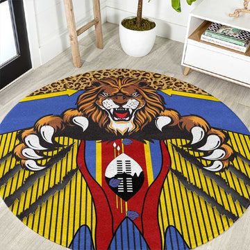 Swaziland Eswatini Round Carpet Coat of Arms Lion Elephant Shield Leopard Print Design TS04