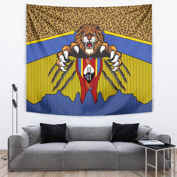 Swaziland Eswatini Tapestry Coat of Arms Lion Elephant Shield Leopard Print Design TS04