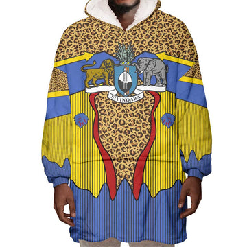 Swaziland Eswatini Wearable Blanket Hoodie Coat of Arms Lion Elephant Shield Leopard Print Design TS04