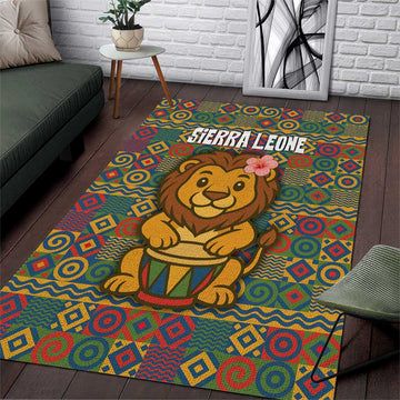 Sierra Leone Area Rug - Cute Lion Playing Djembe Drum and Tribal Pattern Design TS04