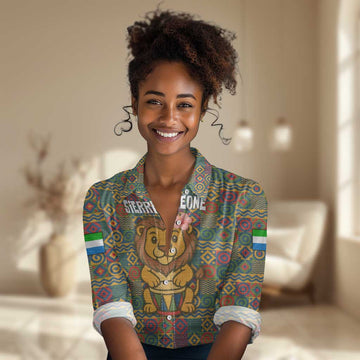 Sierra Leone Women Casual Shirt - Cute Lion Playing Djembe Drum and Tribal Pattern Design TS04